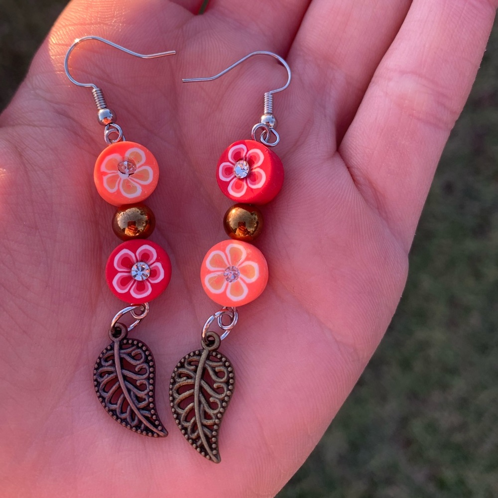Handmade sunset golden dangle drop earrings